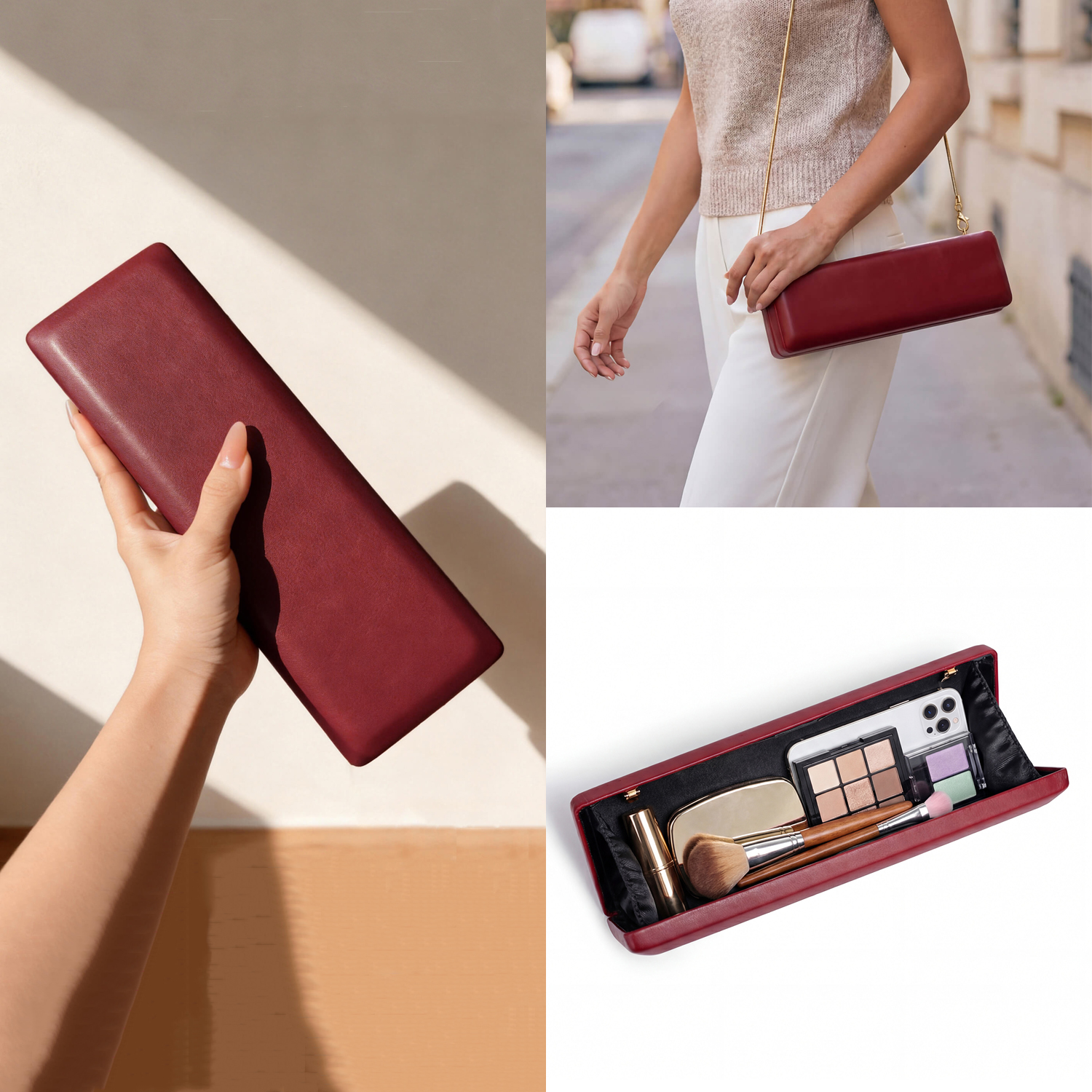 Women Bags Gold - Elegant Red Evening Bag Minimalist Detachable