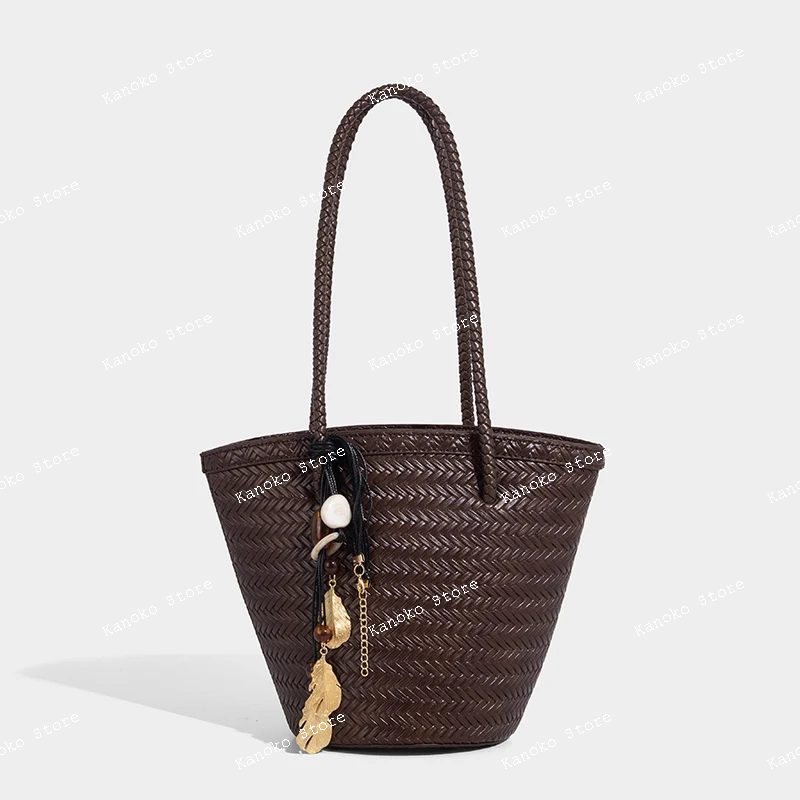 Women Bags Luxury - weave drawstring bucket underarm bags for