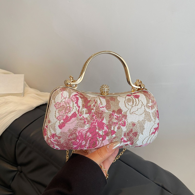 Women Bags Gold - Chic Floral Tapestry Box Clutch with