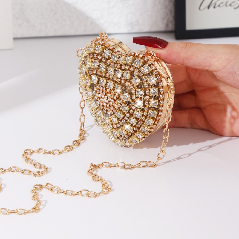 Mini Heart-shaped Diamond Sett – Women Bags Gold recenzja i cena