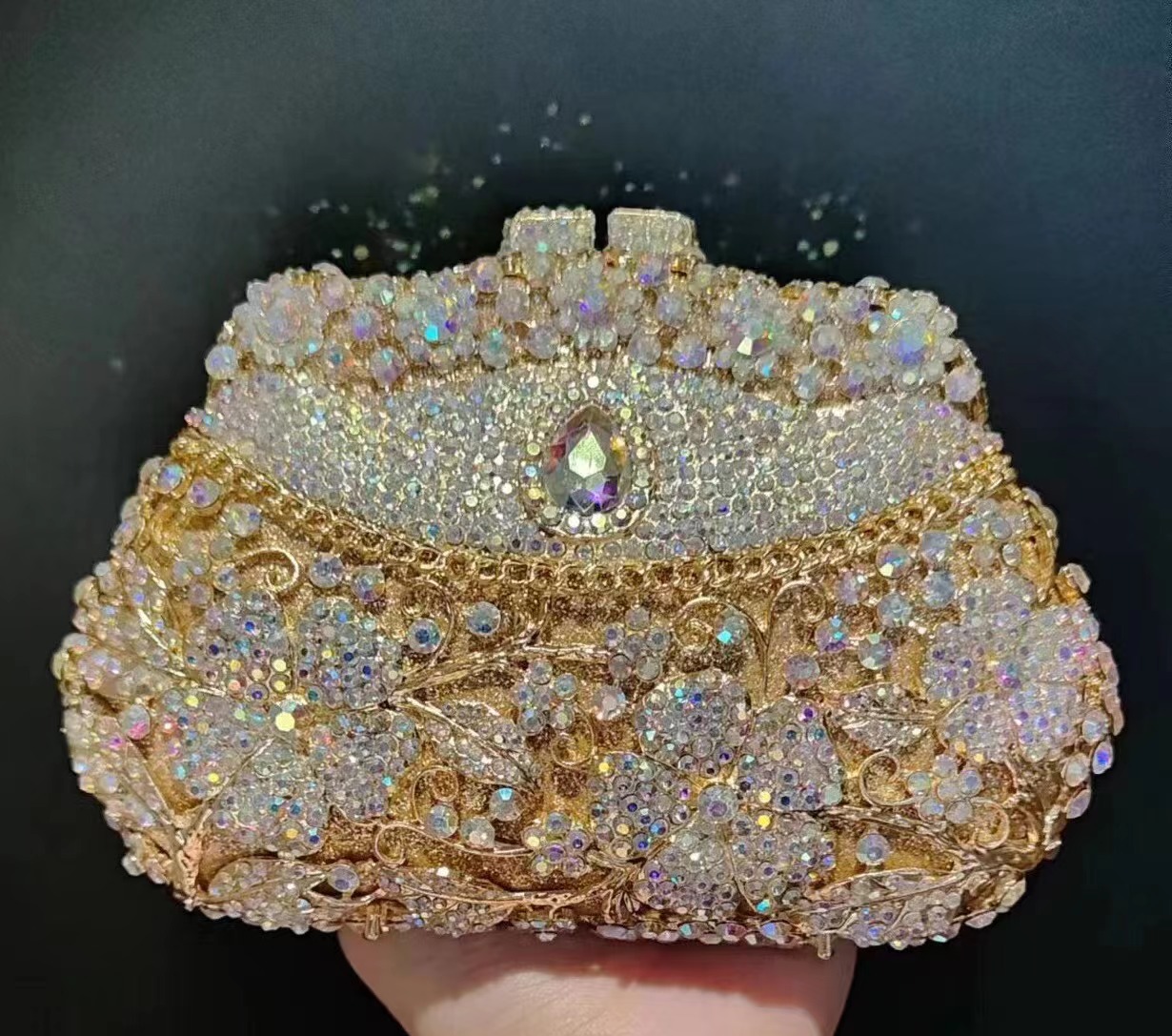 Gold Metal Flower Diamond Even – Women Bags Gold recenzja i cena
