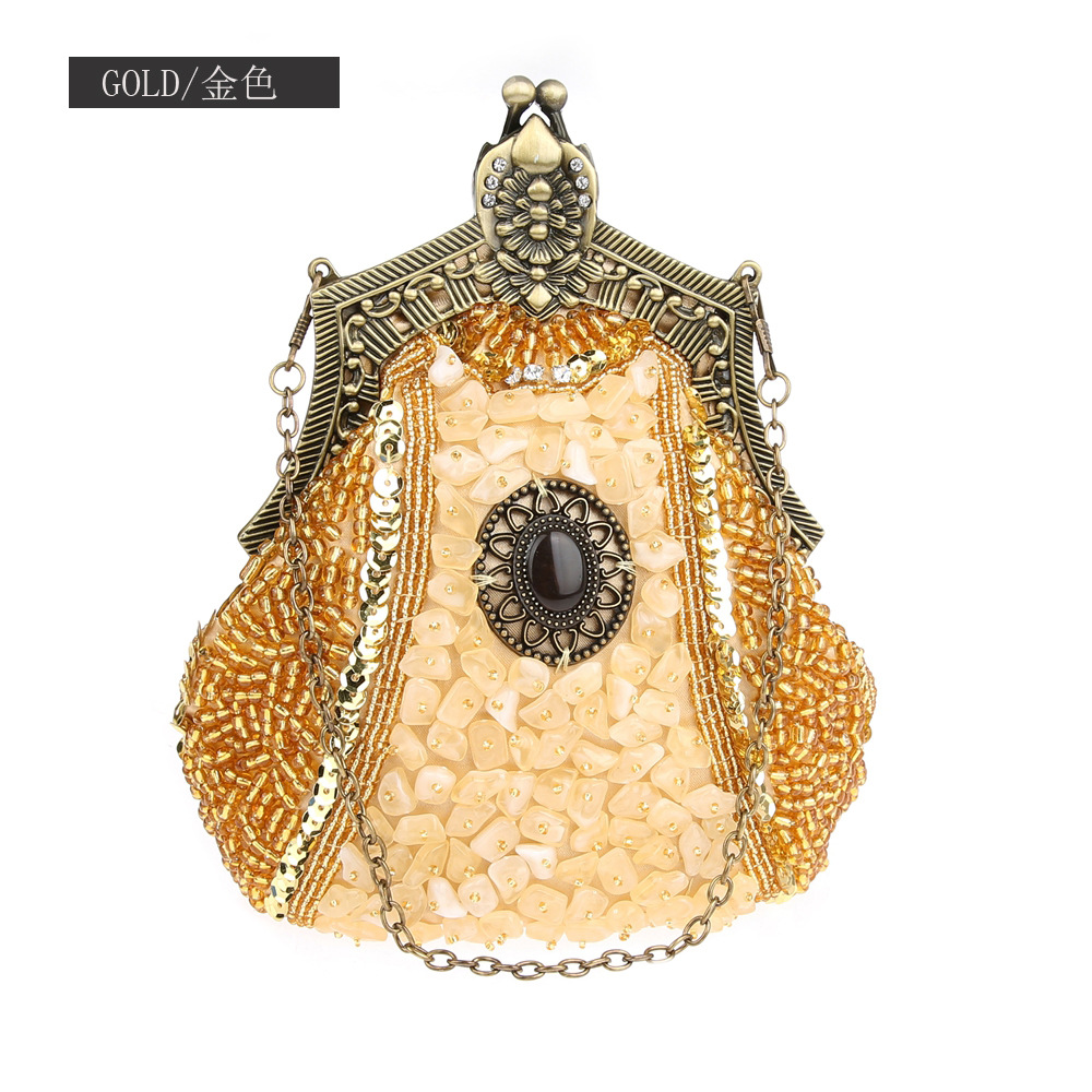 Retro Fashion Pearl Sequin Bea – Women Bags Gold recenzja i cena