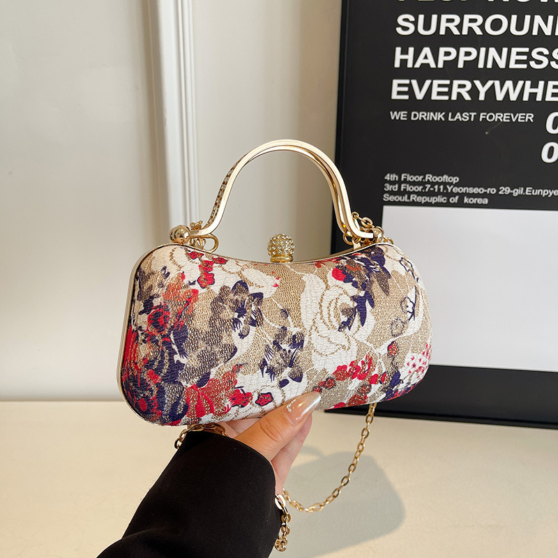 Chic Floral Tapestry Box Clutc – Women Bags Gold recenzja i cena